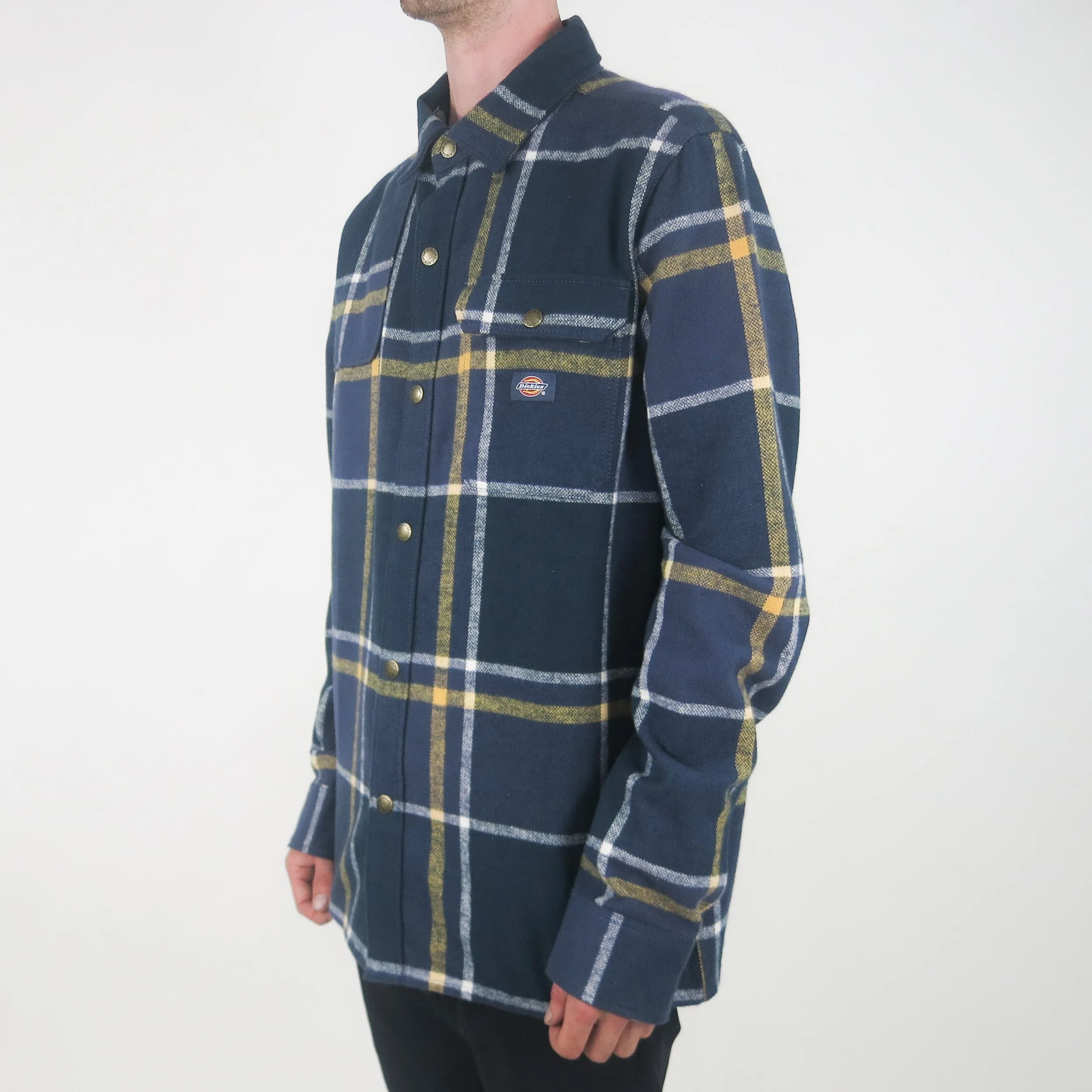 Dickies Nimmons Long Sleeve Flannel Shirt - Navy exclusive at Remix